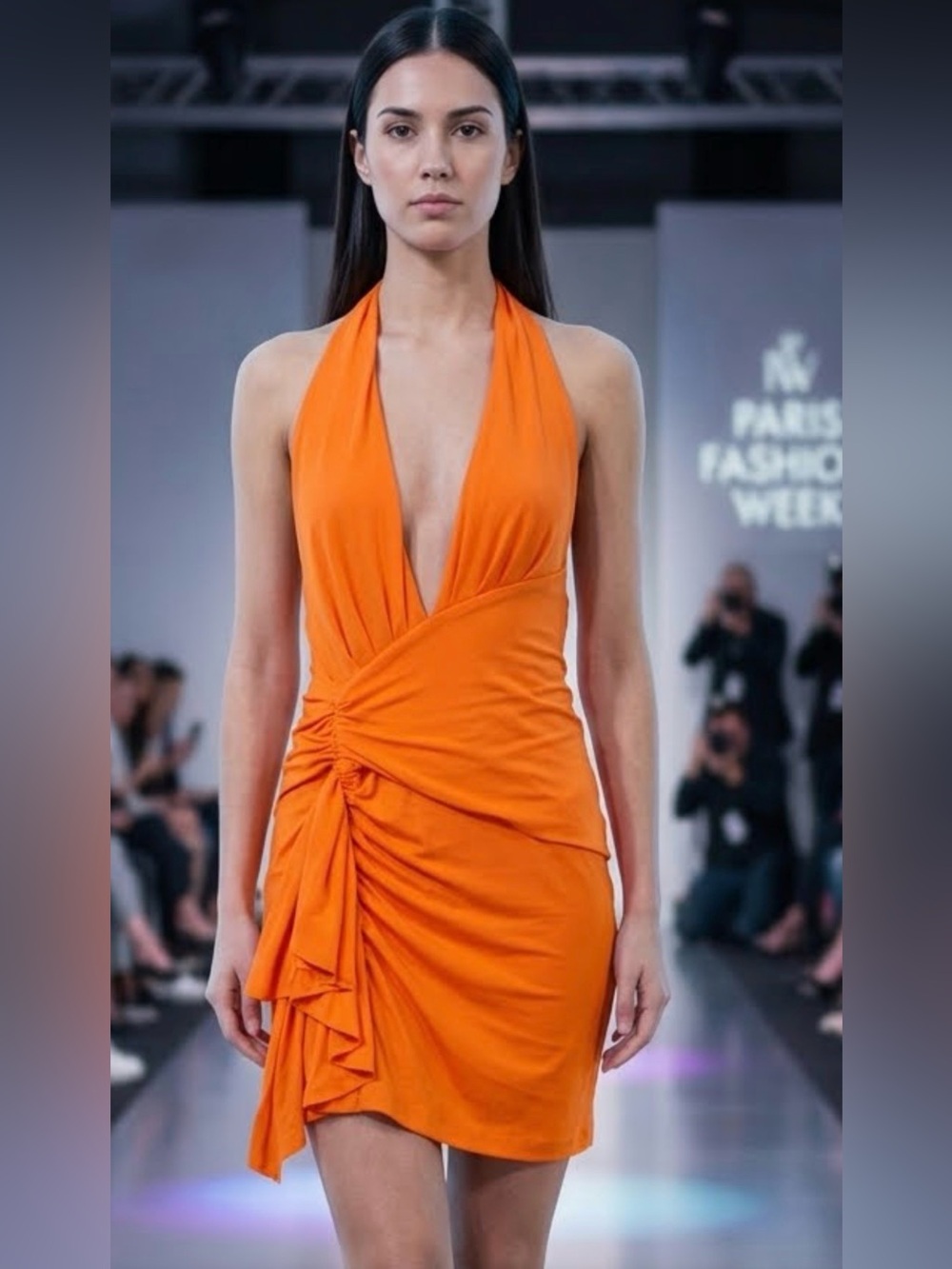 Alexandre Vauthier Draped Halter Mini Dress Vibrant Orange Fits US 2/4 FR 34/36